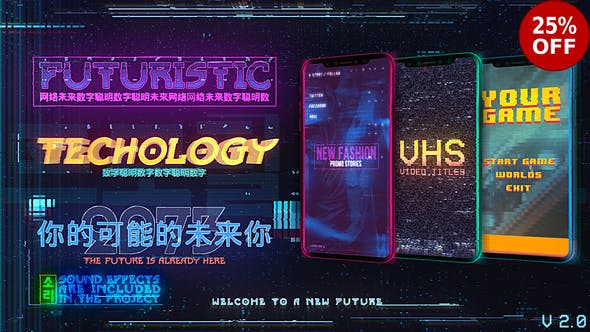 AE模板-科技感能量文字标题动画 Cyberpack Titles Stories