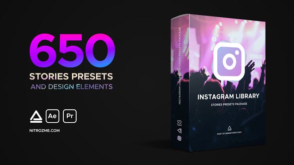 AE脚本+AE模板-650个时尚手机竖屏图文设计包装预设动画Instagram Library - Stories Presets Package