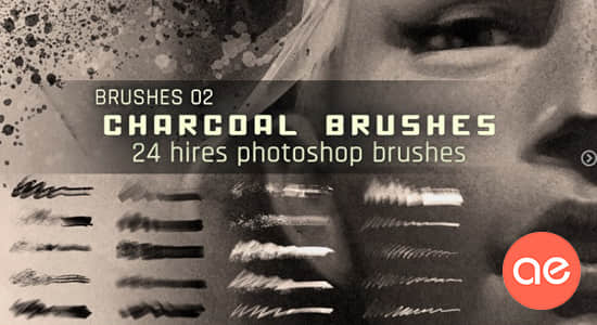 PS预设-24个木炭画笔笔刷预设 Artstation – Realistic Charcoal Photoshop Brushes