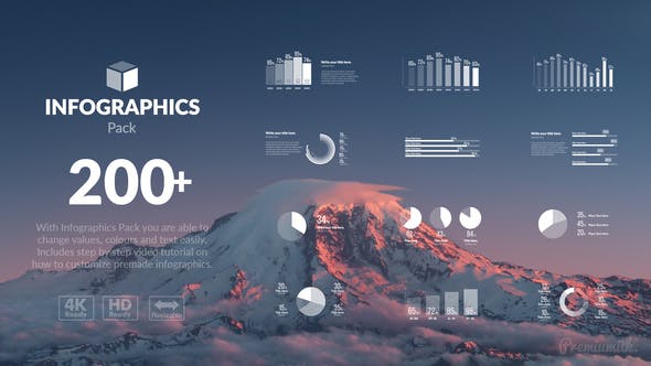 AE模板-200种公司企业信息数据统计图动画包  Infographics Pack 4K