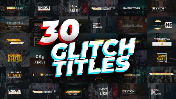 AE模板-30种信号干扰像素损坏文字标题动画 Glitch Titles