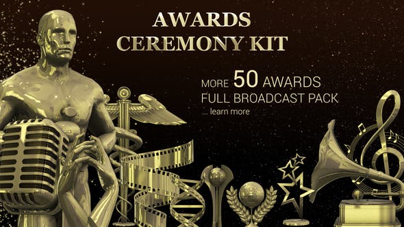 AE模板-三维小金人奖杯金色粒子晚会活动颁奖典礼栏目包装开场片头Award Ceremony Kit