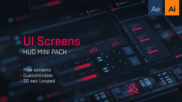 AE模板-科技感HUD屏幕界面UI元素动画 HUD UI Screens（含AI矢量文件）