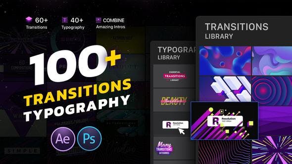AE模板-100种视频转场时尚排版设计动画 Transitions Typography