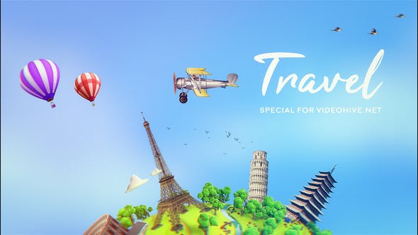 AE模板-时尚卡通环球旅游展示片头 Travel