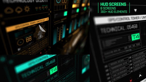 AE模板-科技感HUD屏幕信息动画UI元素包 HUD Screens