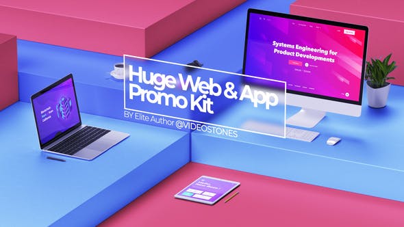 AE模板-三维手机平板电脑场景网站APP应用宣传介绍片头 Huge Web Promo