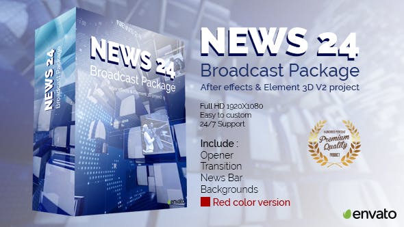 AE模板-《新闻24小时》电视栏目包装片头 News 24 Broadcast Package