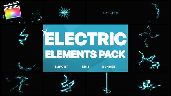 FCPX插件-12种卡通能量电流MG动画元素 Electric Elements+音效