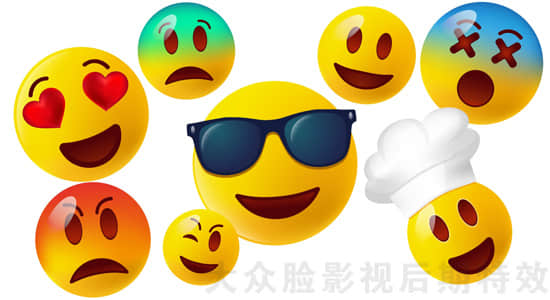 视频素材 8个超级巨大卡通emoji表情动画4k高清视频素材 有透明通道 Lookae Com