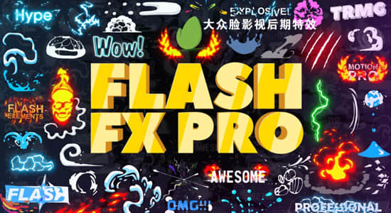 AE模板-500种卡通游戏动漫火焰能量文字标题LOGO转场MG动画元素包 Flash FX Pro - Animation Constructor