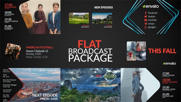 AE模板-现代流行扁平化电视节目预告导视栏目包装 Flat Broadcast Package