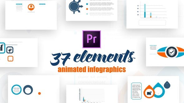 Premiere预设-37种现代彩色图形商务信息数据展示动画 Infographics Elements