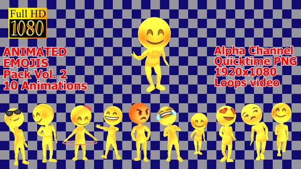 第二季 10个可爱卡通Emojis表情人物动画高清视频素材（有透明通道）Emojis Pack V2