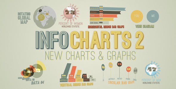 AE模板-全新独特圆饼柱状条形统计图表动画 InfoCharts 2