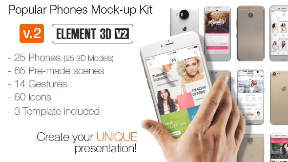 AE模板-华为三星iPhone手机APP应用界面展示介绍包装 Popular Phones Mock-up Kit