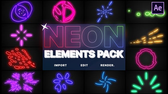 AE模板-炫酷霓虹发光多彩线条MG动画元素 Neon Elements