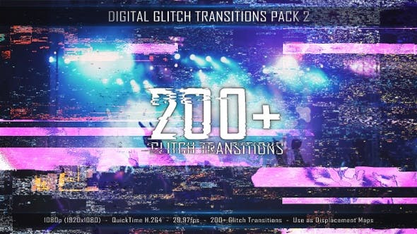 视频素材-206个数字信号故障毛刺干扰转场视频素材 Digital Glitch Transitions Pack 2