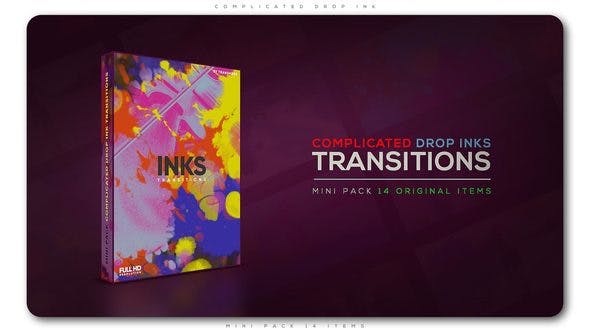 AE模板-14种复杂彩色水墨视频转场动画 + 45个黑白水墨视频素材 Ink Transition