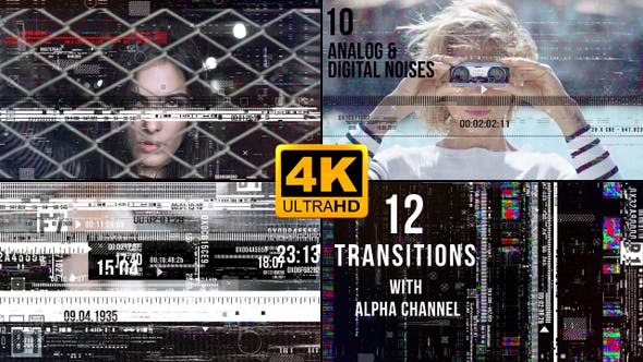 4k视频素材 23个高质量信号干扰画面像素损坏特效动画转场4k视频素材 有音效有透明通道 Lookae Com