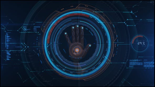 AE模板-科技感HUD手掌触摸指纹解锁LOGO标志呈现片头 Hi Tech Opener