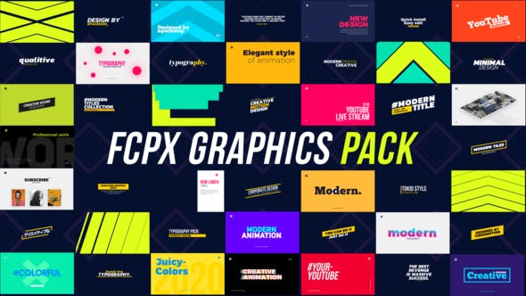 FCPX插件-60种时尚流行动态图形设计转场文字标题动画 Motion Graphics Pack