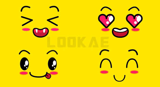 视频素材 18个可爱卡通综艺贴图笑脸面部表情动画素材有透明通道cartoon Kawaii Faces Lookae Com