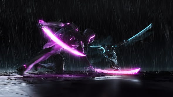 AE模板-机器人忍者战斗LOGO标志展示片头 Cyborg Ninja Battle Logo