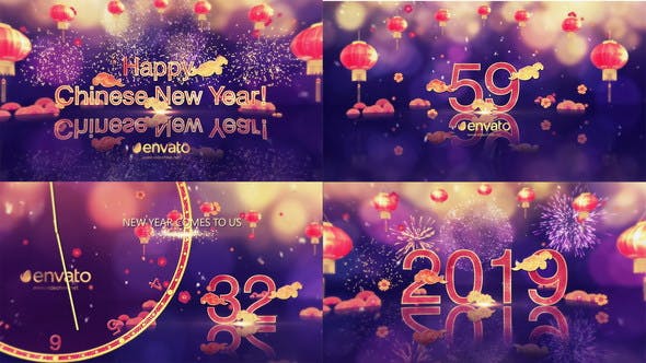 AE模板-中国风祥云灯笼时钟新年快乐倒计时数字片头 Final Minute Countdown - Chinese New Year