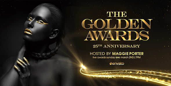 AE模板-金色光效粒子拖尾线条文字标题颁奖典礼包装开场片头 Golden Awards Promo 2