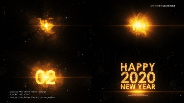 AE模板-2020新年快乐10秒倒计时绚丽粒子开场片头 Happy New Year Countdown
