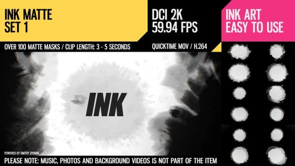 视频素材-162个中国风水墨滴落扩散转场遮罩特效动画视频素材 Ink Matte