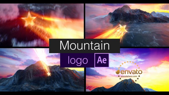 AE模板-飞行五角星粒子线条拖尾山脉LOGO展示仿派拉蒙电影片头 Mountain Logo