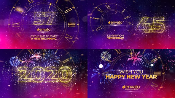 AE模板-公元2020年农历庚子鼠年炫酷粒子时钟倒计时新年快乐片头 New Year Countdown 2020