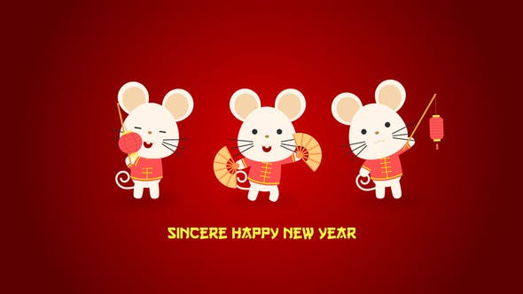 AE模板-可爱卡通老鼠贺新年中国2020春节LOGO片头 Chinese New Year Greeting