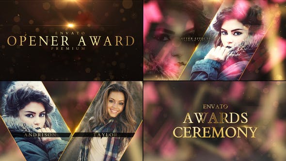 AE模板-绚丽金色粒子光效年会活动颁奖典礼图文包装片头 Awards Show Packaging
