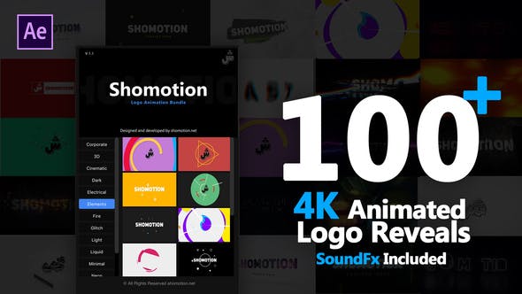 AE脚本+模板-100组史诗震撼干扰能量电流简洁图形LOGO标题片头 Logo Pack