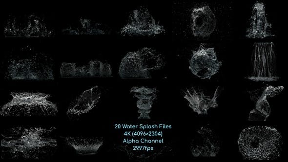 4K视频素材-第一季 20组水花流体飞溅液体波浪水滴瀑布喷洒动画 有透明通道