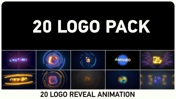 AE模板-20种使用Saber插件制作能量激光电流LOGO标志片头展示 Logo Pack