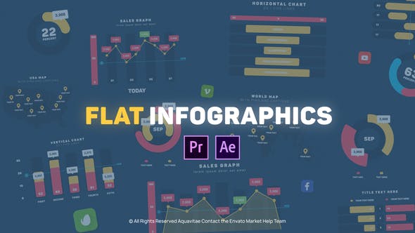 PR模板预设-190种扁平化公司商务彩色信息数据统计图表展示动画 Infographic Maker
