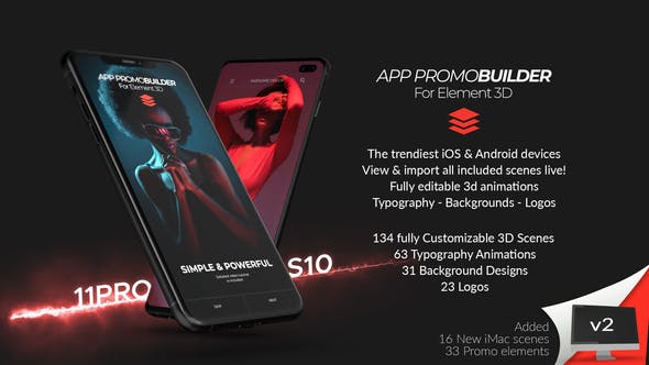 AE脚本/模板-三维手机App应用界面介绍展示场景动画包 App Promo Builder for Element 3D