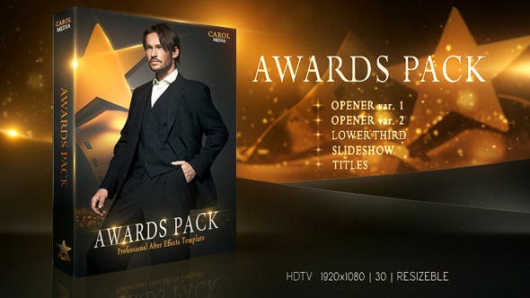 AE模板-金色闪耀奖杯颁奖典礼开场片头栏目包装 Awards Pack