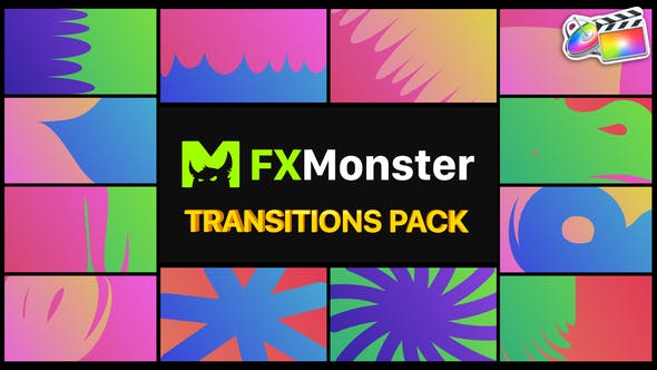 FCPX转场插件-12种二维卡通彩色渐变图形遮罩转场过渡 Colorful Transitions