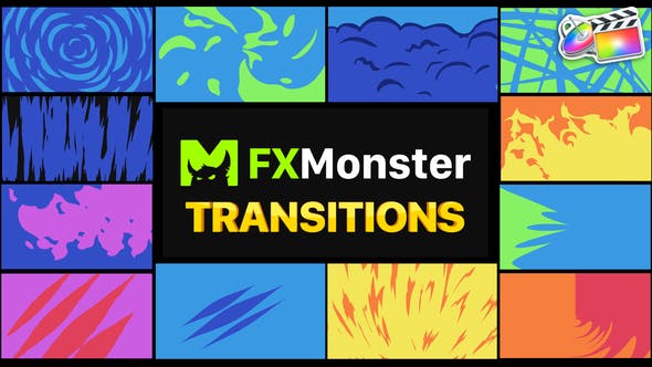 FCPX转场插件-12种二维卡通图形遮罩转场过渡 Stylish Transitions