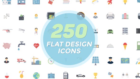 AE模板-250个扁平化二维卡通图标动画 Flat Icons