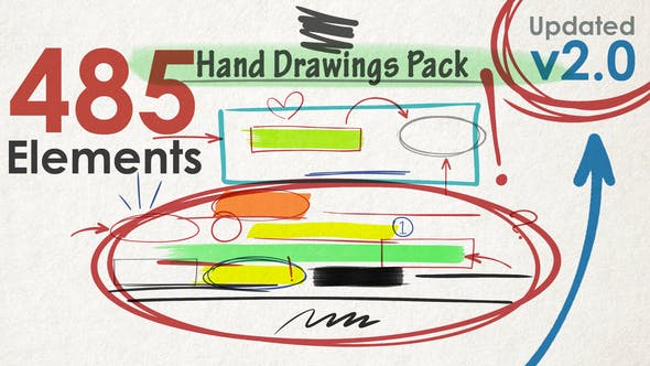 AE模板-485个手绘路径线条箭头圆圈图形动画 Hand Drawings Pack + 通道视频素材