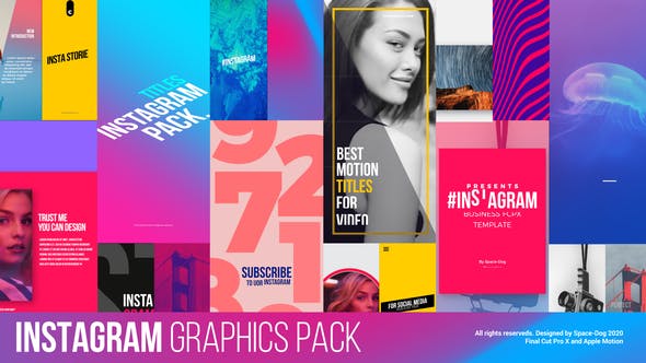 FCPX插件-52种时尚流行竖版图文海报设计包装动画 Instagram Graphics Pack