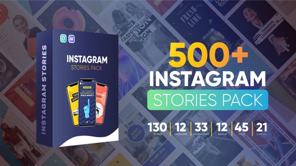 AE模板-500个竖版广告宣传介绍封面设计动画 Instagram Stories