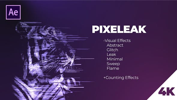 AE模板-像素拉伸撕裂图形LOGO消散特效动画 Pixeleak Effects Pack