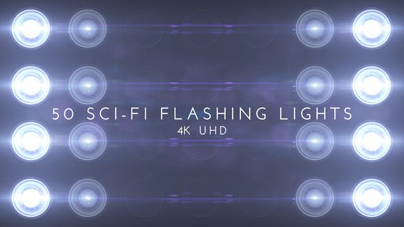 4K视频素材-50个舞台背景灯光动感闪烁VJ动画素材 Sci Fi Flashing 50 Lights